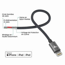 Charger l&#39;image dans la galerie, RAMPOW Câble pour iPhone [Certifié Apple MFi] en Fibre de Nylon Tressé avec Connecteur Ultra Résistant pour iPhone 11/11 Pro/X/XS/XR/8/8 Plus/7/7 Plus/6s/6s Plus/6/6 Plus, etc - 1m/3.3ft - Gris Foncé