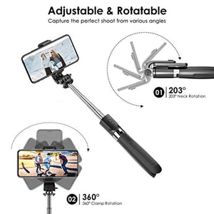 ELEGIANT Perche Selfie, Selfie Stick Bluetooth Trépied Bluetooth Bâton de Selfie Monopode Réglable Télescopique 4 en 1 Extensible 360°