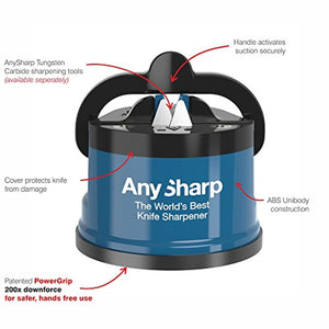 AnySharp Aiguiseur de Couteaux avec Ventouse Bleu