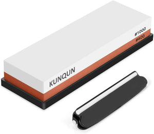 KUNQUN Pierre à Aiguiser 400 1000Grit, Haute qualité 2 en 1 Professionnel Aiguiseur Couteaux avec Base Antidérapante & Guide d'Angle de la lame, Aiguiseur ciseaux, couteau de cuisine, rasoir, Ciseau