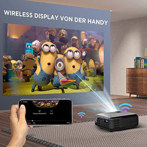 Vidéoprojecteur WiFi, Full HD 1080P Supporté 5000 Lux Wireless Screen Mirroring Projecteur, Native 720P Retroprojecteur HDMI Portable