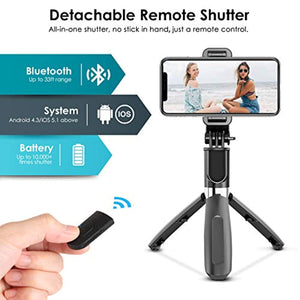 ELEGIANT Perche Selfie, Selfie Stick Bluetooth Trépied Bluetooth Bâton de Selfie Monopode Réglable Télescopique 4 en 1 Extensible 360°