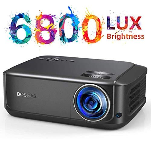 Vidéoprojecteur, BOSNAS Videoprojecteur 6800 Lumens Soutien Full HD 1920*1080P Rétroprojecteur Multimédia Home Cinéma Compatible HDMI VGA AV USB