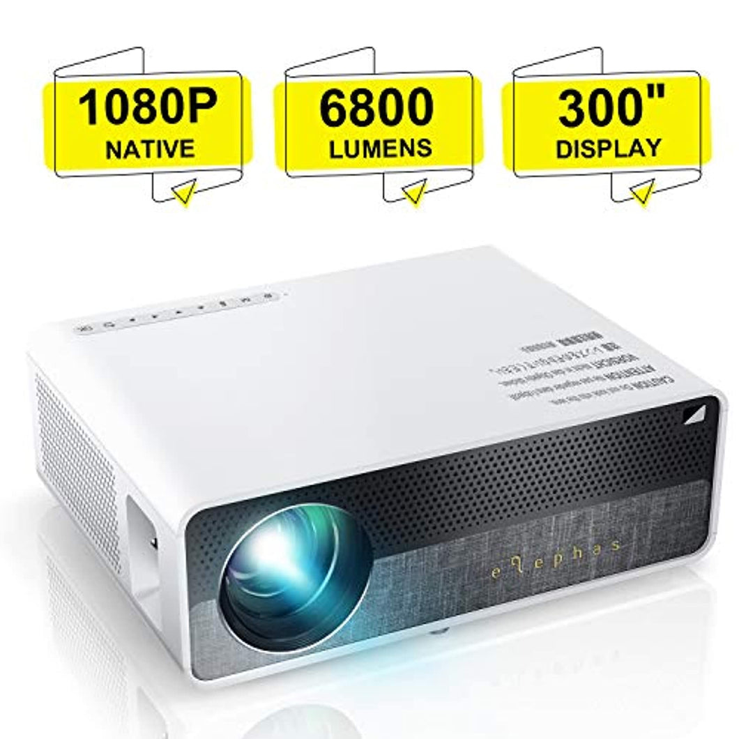 Vidéoprojecteur, ELEPHAS 6800 Lumens Rétroprojecteur 1080P Natif 1920x1080 Full HD Projecteur LED Portable Multimédia Home Cinéma Présentation PPT