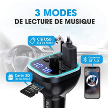 Charger l&#39;image dans la galerie, VicTsing Transmetteur FM Bluetooth, QC3.0 Adaptateur Bluetooth Voiture Double USB pour Chargeur Rapid, Bluetooth V5.0 Sans Fil