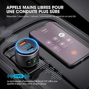 VicTsing Transmetteur FM Bluetooth, Adaptateur Radio QC3.0 Dual USB Ports Chargeur Voiture, Kit Voiture Émetteur FM Sans Fil,