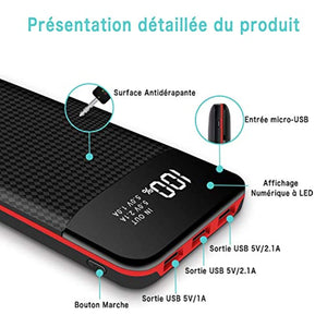 HuaF Batterie Externe Power Bank 24000mAh Portable Chargeur 3 Ports de Sortie USB avec Affichage Numérique Intelligent de L'alimentation LCD,Compatible Tous Smartphones Tablettes USB Via Device