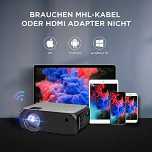 Vidéoprojecteur WiFi, Full HD 1080P Supporté 5000 Lux Wireless Screen Mirroring Projecteur, Native 720P Retroprojecteur HDMI Portable