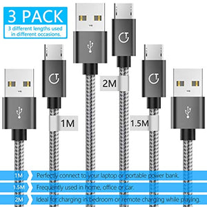 Gritin Câble Micro USB [1m+1.5m+2m / Lot de 3]- Gris Sidéral