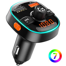 Charger l&#39;image dans la galerie, Bovon Transmetteur FM Bluetooth, 7 Couleurs Lumière Ambiante avec Mode de Respiration, Kit Main Libre Voiture Bluetooth