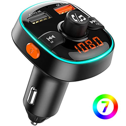 Bovon Transmetteur FM Bluetooth, 7 Couleurs Lumière Ambiante avec Mode de Respiration, Kit Main Libre Voiture Bluetooth