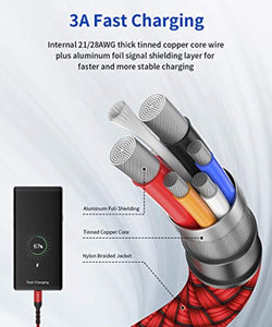 JSAUX Câble USB C (1+2M,Lot de 2) 3A Durable Chargeur Type C en Charge Rapide Ultra Résistant Nylon Tressé Compatible pour Samsung Galaxy S20 S10 S9 S8, Note 10 Note 9 Note 8,Huawei,Sony LG,HTC-Rouge