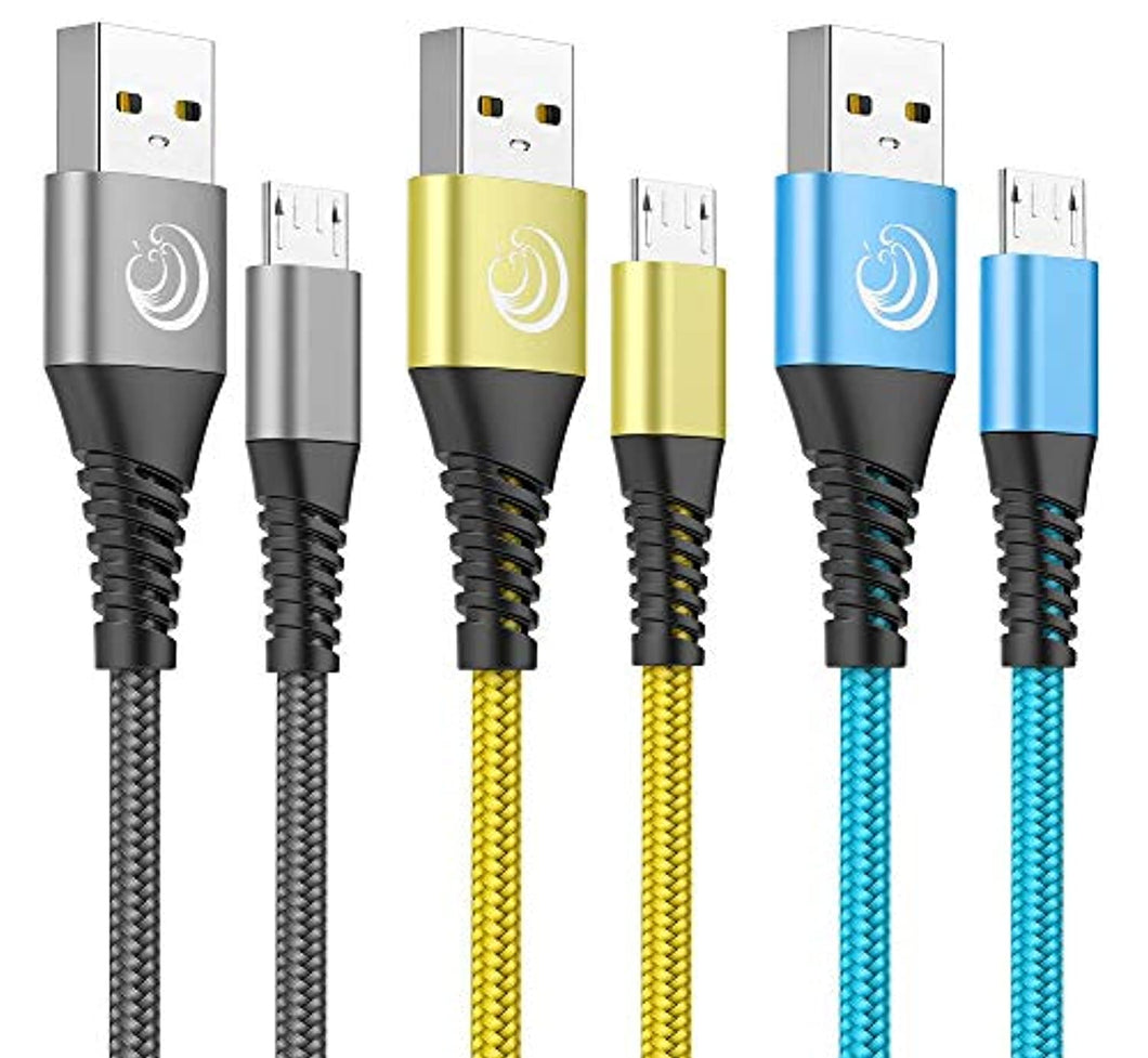 Yosou Lot de 3 câbles Micro USB en Nylon tressé de 2 m à Charge Rapide pour Android, Compatible avec Samsung Galaxy S6 S6edge S7 S7edge S5 J7 J5 J3, Nexus, LG, PS4, Sony, HTC