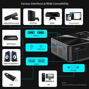 Vidéoprojecteur, YABER Mini Projecteur Portable 5000 Lumens Résolution Native 1280*720p, Retroprojecteur avec Haut-parleurs Stéréo HiFi, Couvercle en Métal, Supporte HDMI / USB / VGA / AV( Noir )