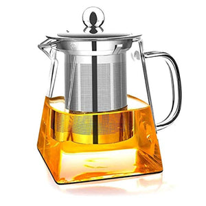 Théière en verre avec infuseur amovible, Wisolt Bouilloire en vrac à thé en verre à haute teneur en Borosilicate, passoire et couvercle en acier inoxydable 304 - Coffre-fort pour cuisinière - 350ML