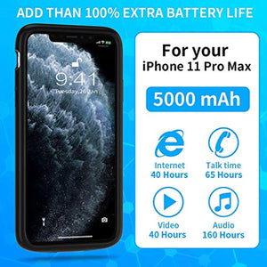 NEWDERY Coque Batterie pour iPhone 11 Pro Max (5000mAh) Coque Chargeur Portable Chargeur Batterie (Supporte Le Chargement sans Fil) pour iPhone 11 Pro Max