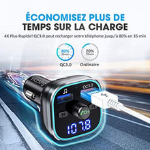 Charger l&#39;image dans la galerie, VicTsing Transmetteur FM Bluetooth, QC3.0 Adaptateur Bluetooth Voiture Double USB pour Chargeur Rapid, Bluetooth V5.0 Sans Fil