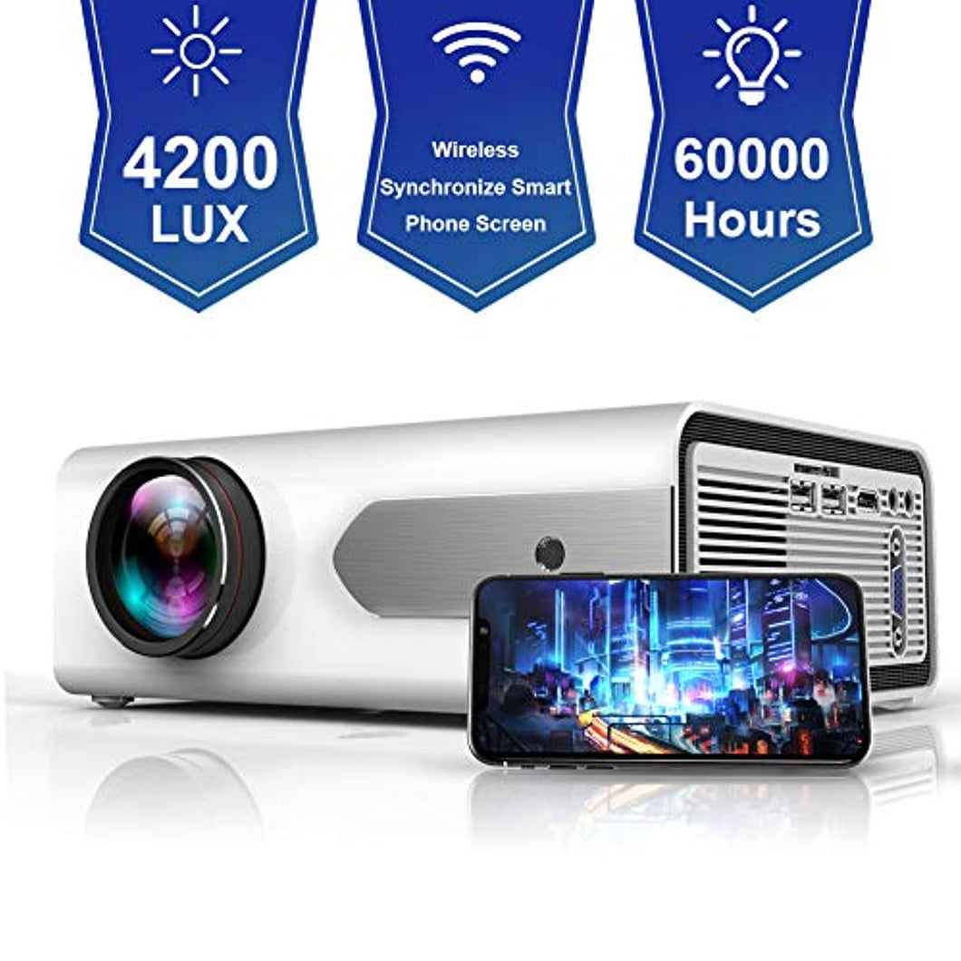 HOLLYWTOP Retroprojecteur Home Cinéma , Mini Vidéo Projecteur de 4200 Lumens Amélioré avec,Videoprojecteur Wifi 60000 Heures de Vie LED,