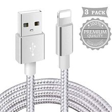 Charger l&#39;image dans la galerie, Câble Phone【Certifié_MFi】 3Pack 1m+2m+3m Tressé Nylon Câble avec Garantie de 1 an pour Phone 11/XS Max/XR/XS/X/ 8/7 Plus/ 6 Plus/ 6S/ 5S/ Se, Pad Air 2 et Plus (Argenté)