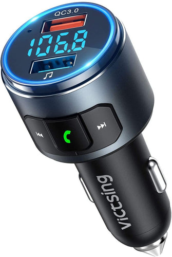 VicTsing Transmetteur FM Bluetooth, Adaptateur Radio QC3.0 Dual USB Ports Chargeur Voiture, Kit Voiture Émetteur FM Sans Fil,