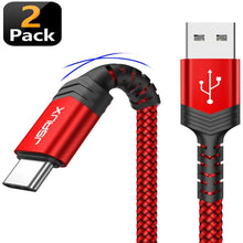 Charger l&#39;image dans la galerie, JSAUX Câble USB C (1+2M,Lot de 2) 3A Durable Chargeur Type C en Charge Rapide Ultra Résistant Nylon Tressé Compatible pour Samsung Galaxy S20 S10 S9 S8, Note 10 Note 9 Note 8,Huawei,Sony LG,HTC-Rouge