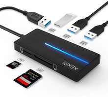 Charger l&#39;image dans la galerie, KEXIN Data HUB USB 3.0 5 en 1 Adaptateur Multi USB Ultra Mince avec 3 Ports USB 3.0 et Lecteur de Carte SD/TF Transfert de Données à 5Gb/s Cadeau pour PC, Tablette, Windows, Mac Os, Linux (Noir)