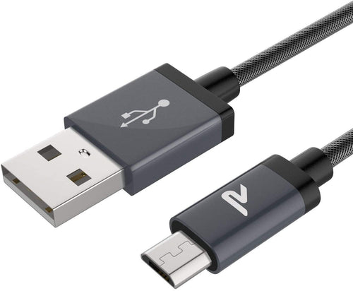 Rampow Câble Micro USB 2m en Nylon Tressé 2.4A - Garantie à Vie - Câble Chargeur Samsung S7/S7 Edge/S6/J3 J5 J6 J7 2016 2017, Huawei, Honor, Téléphone Android, Manette PS4 - Gris Sidéral