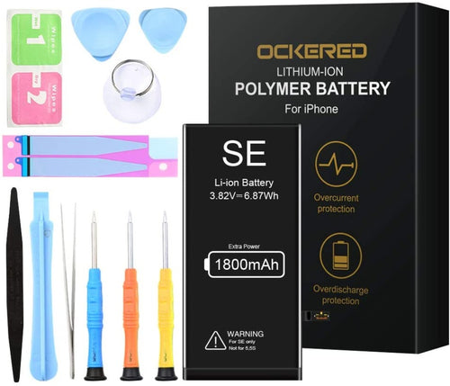 Ockered 1800mAh Batterie Interne pour iPhone Se de Remplacement, Grande capacité Rechargeable Batterie avec Complet kit d’Outils de réparation de l’adhésif Instructions