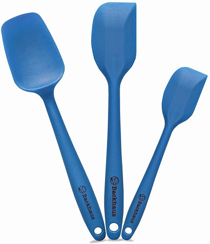 Set de Spatule de cuisine, cuillère et Maryse silicone BACKHAUS – Ustensiles de cuisines premium avec renfort en inox – Résistantes à la chaleur et adaptées à tout type de revêtements | Bleu