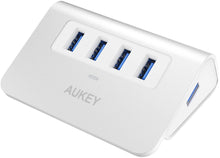 Charger l&#39;image dans la galerie, AUKEY Hub USB 3.0 4 Ports SuperSpeed en Aluminium Câble USB 100 cm inclus Data Hub Compatible avec Windows XP / Vista / 7 / 8 / 10, Mac OS, Linux etc ( Argent )