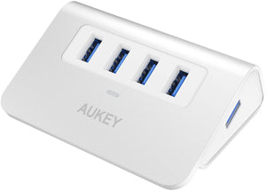 AUKEY Hub USB 3.0 4 Ports SuperSpeed en Aluminium Câble USB 100 cm inclus Data Hub Compatible avec Windows XP / Vista / 7 / 8 / 10, Mac OS, Linux etc ( Argent )