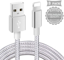 Charger l&#39;image dans la galerie, Câble Phone【Certifié_MFi】 3Pack 1m+2m+3m Tressé Nylon Câble avec Garantie de 1 an pour Phone 11/XS Max/XR/XS/X/ 8/7 Plus/ 6 Plus/ 6S/ 5S/ Se, Pad Air 2 et Plus (Argenté)