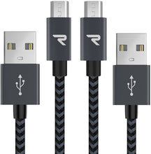 Charger l&#39;image dans la galerie, Câble Micro USB [1m/Lot de 2] Charge Rapide 2.4A - RAMPOW Câble USB en Nylon Tressé pour Samsung, Huawei, LG, Sony, Xiaomi Redmi Note 5 6 Pro, Wiko Lenny Jerry 2 3, etc - Gris Foncé