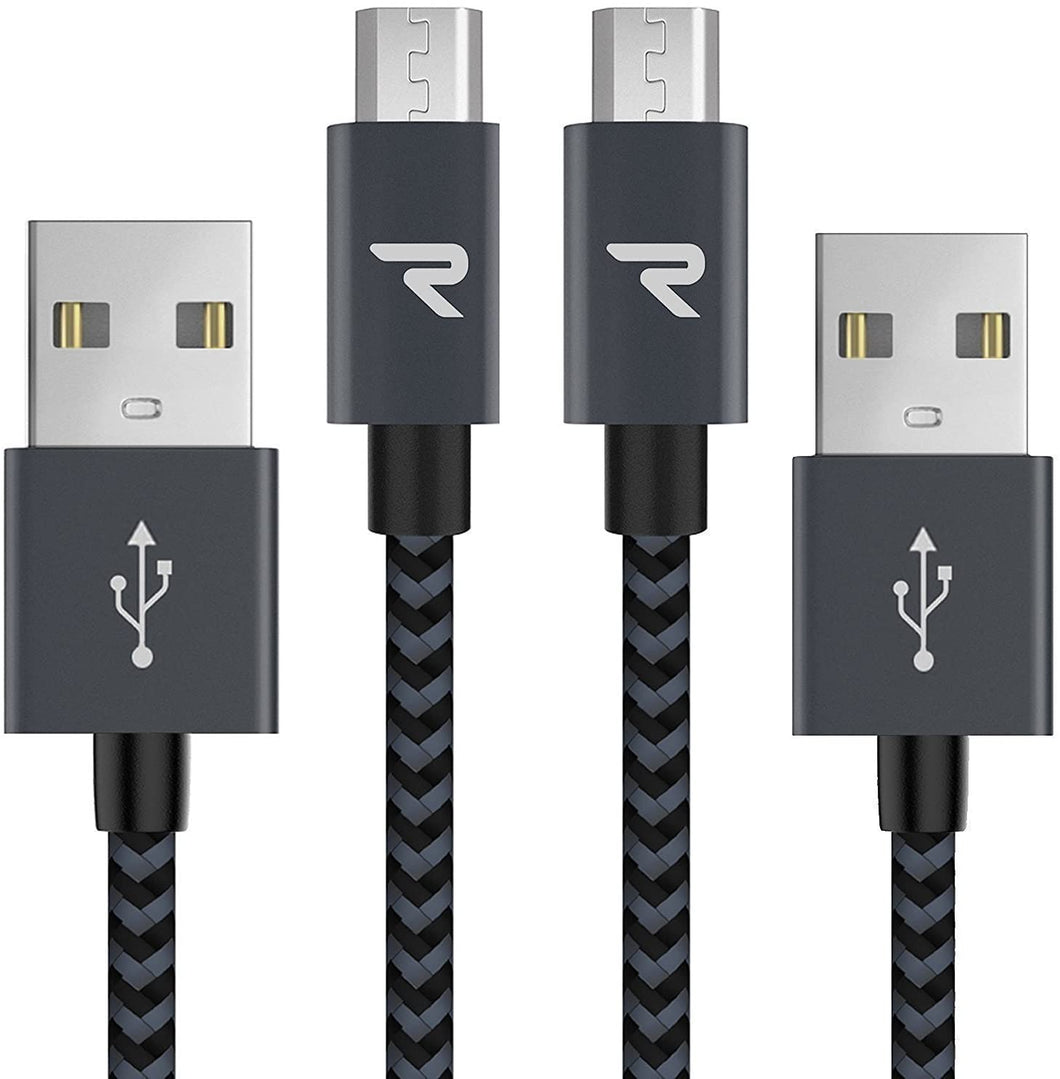 Câble Micro USB [1m/Lot de 2] Charge Rapide 2.4A - RAMPOW Câble USB en Nylon Tressé pour Samsung, Huawei, LG, Sony, Xiaomi Redmi Note 5 6 Pro, Wiko Lenny Jerry 2 3, etc - Gris Foncé