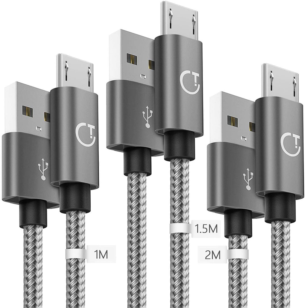 Gritin Câble Micro USB [1m+1.5m+2m / Lot de 3]- Gris Sidéral