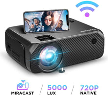 Charger l&#39;image dans la galerie, Vidéoprojecteur WiFi, Full HD 1080P Supporté 5000 Lux Wireless Screen Mirroring Projecteur, Native 720P Retroprojecteur HDMI Portable