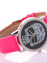 Charger l&#39;image dans la galerie, Femme Montres a Quartz Simple Crâne Noir Rose Cuir PU Chinois Quartz Noir Rose Claire Montre Décontractée Crâne 1 pièce Analogique Un ans Autonomie de la batterie