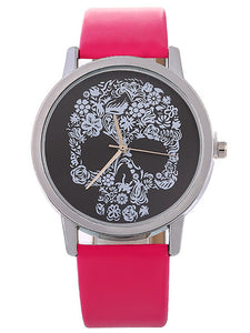 Femme Montres a Quartz Simple Crâne Noir Rose Cuir PU Chinois Quartz Noir Rose Claire Montre Décontractée Crâne 1 pièce Analogique Un ans Autonomie de la batterie