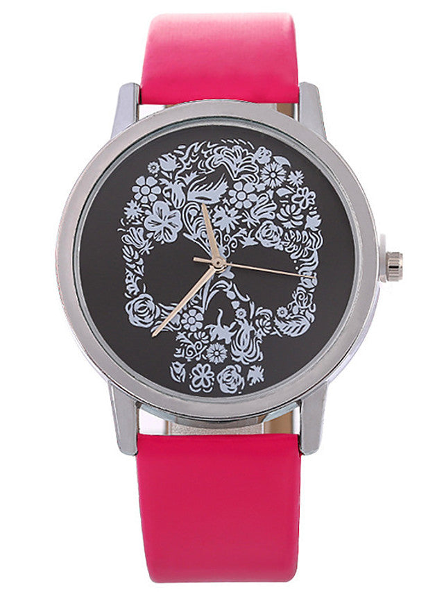 Femme Montres a Quartz Simple Crâne Noir Rose Cuir PU Chinois Quartz Noir Rose Claire Montre Décontractée Crâne 1 pièce Analogique Un ans Autonomie de la batterie