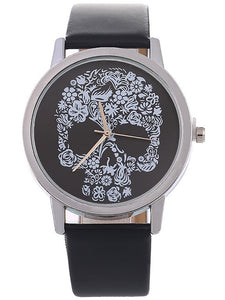 Femme Montres a Quartz Simple Crâne Noir Rose Cuir PU Chinois Quartz Noir Rose Claire Montre Décontractée Crâne 1 pièce Analogique Un ans Autonomie de la batterie